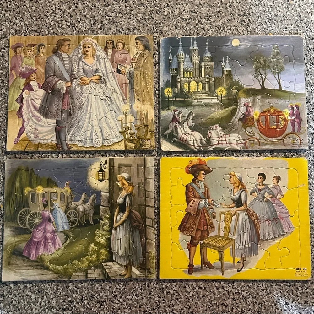 Vintage Cinderella Tray Puzzle Set 1954 SIFO Cottagecore Art Wedding Castle